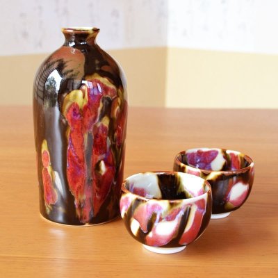 Photo2: Sake set 1 pc Tokkuri bottle and 2 pcs Cups Yume | Kusuo Baba's work in Shinemon Kiln