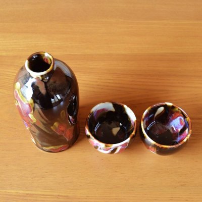 Photo4: Sake set 1 pc Tokkuri bottle and 2 pcs Cups Yume | Kusuo Baba's work in Shinemon Kiln