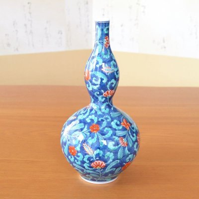 Photo2: Vase Gourd Shape Some-Nishiki Sarasa-mon