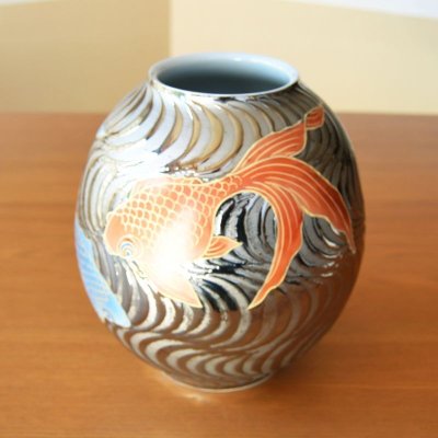 Photo2: Vase Kingyo Goldfish Platinum Color Ryusui | Fujii Kinsai's work