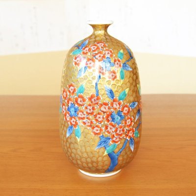 Photo2: Small Vase Sakura Cherry Blossoms Gold | Fujii Kinsai's work