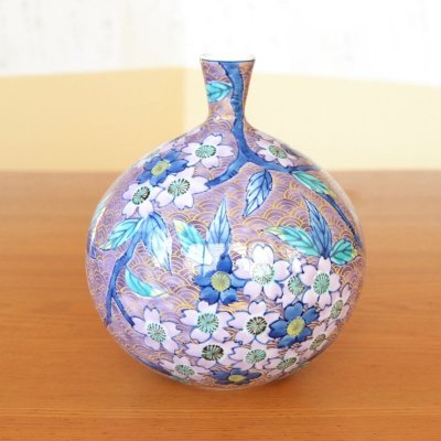 Photo2: Small Vase Sakura Cherry Blossoms Purple | Fujii Kinsai's work