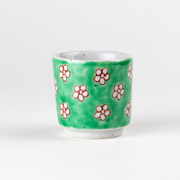 Photo1: Sake Cup Green noume Green plum blossom (6cm/2.3in) (1)